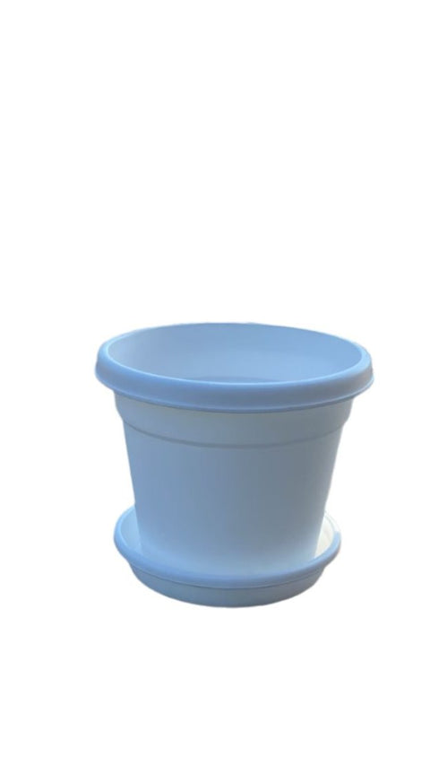 White Round Plastic Flower Pot with Tray