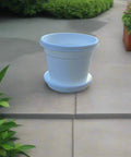 White Round Plastic Flower Pot with Tray